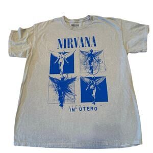 Nirvana In Utero Fairy Mineral Wash Tan Gray Blue Band Graphic Tee Rock Grunge L